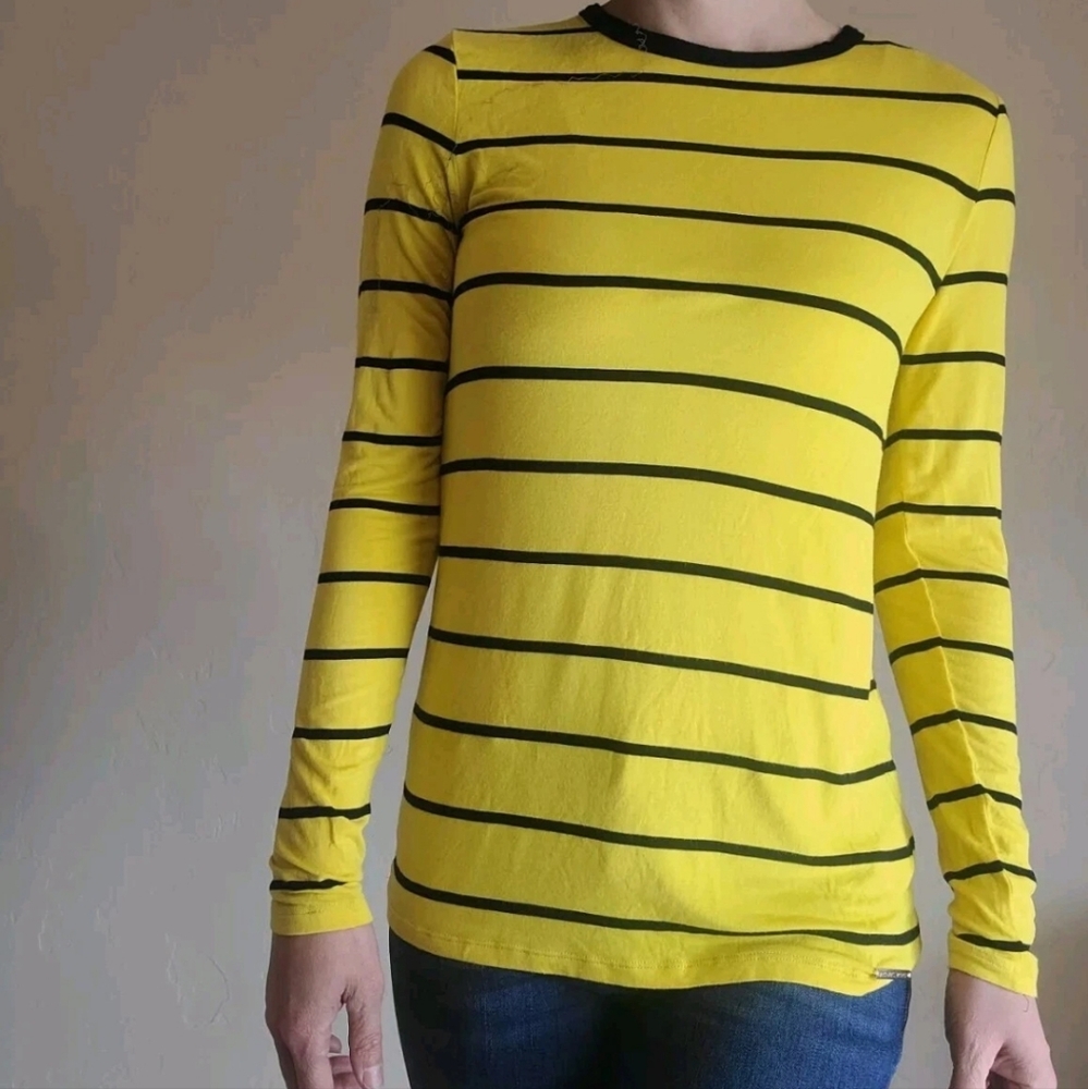 Michael Kors Yellow Black Striped Shirt Size Small